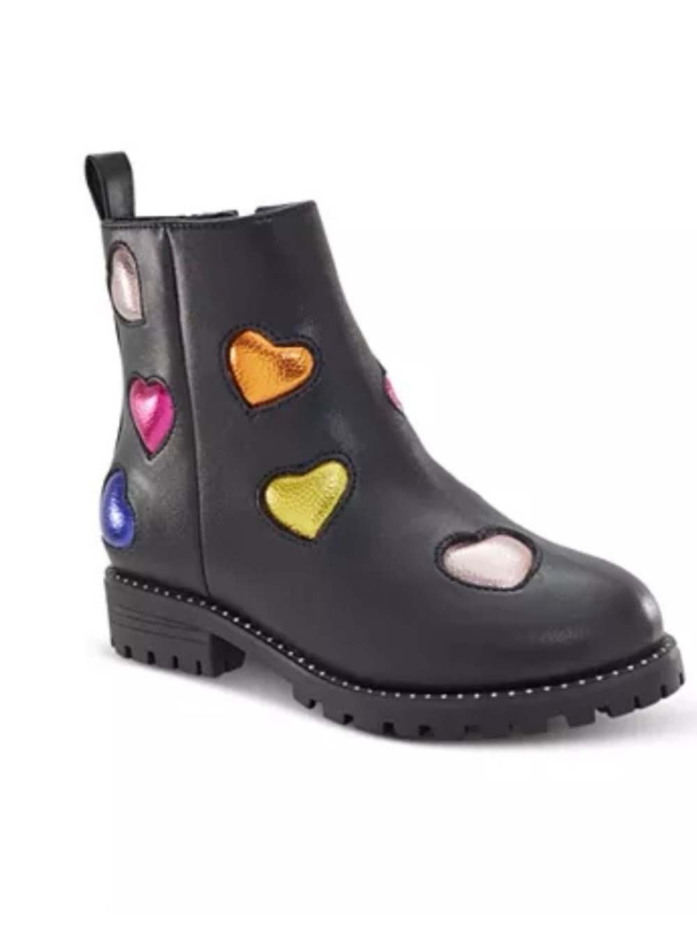 KURT GEIGER LONDON Girls'
Chelsea Love Ankle Boots 
Black Leather Heart Appliqué